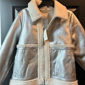a new day Metallic Silver and Cream Teddy Jacket